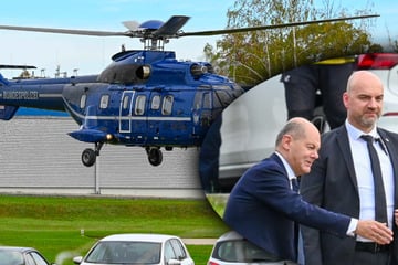 Leipzig: Olaf Scholz in Leipzig gelandet: Vom Heli in den Panzer-Mercedes