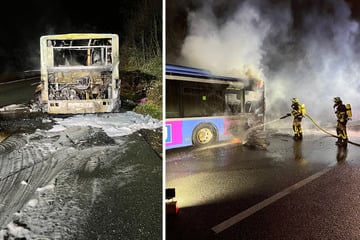 Bus auf A52 abgefackelt: 250 Liter Diesel laufen auf Asphalt