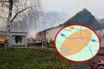 Flammendes Inferno in der Lausitz: Lagerhalle brennt, NINA warnt