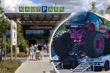 Dresden: Laute Motoren und Monstertrucks: Diese Show sorgt beim Kaufpark Nickern für Aufsehen