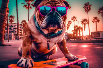 Longest distance a dog has skateboarded: A bulldog skateboarding record