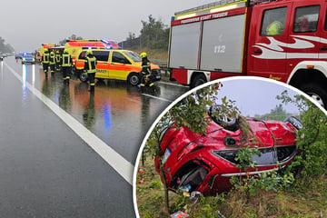 Unfall A72: Vollsperrung auf A72: Kia überschlägt sich!