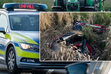 Schwerer Biker-Unfall in Mittelsachsen: Motorrad landet im Feld, Fahrer schwer verletzt
