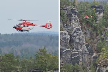 Kletterer in der Sächsischen Schweiz verunglückt: Hubschrauber im Einsatz