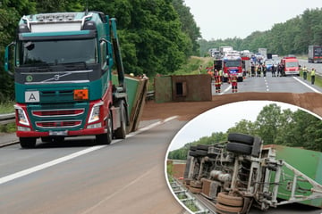 Unfall A13: Laster mit Schwermetall-Erde kippt auf der A13 um: Feuerwehr und THW immer noch im Einsatz!