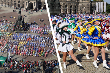 Dresden: Weltrekord: 1136 Mädels sächsischer Karnevalsvereine präsentieren größte Funkengarde