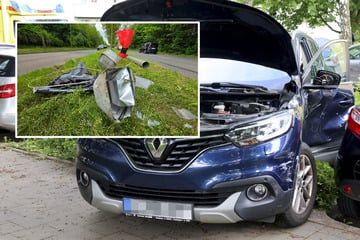 Renault kracht gegen Autos und landet in Hecke, Kia rammt Laterne