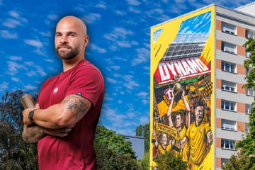 Über zehn Etagen: Riesiges Dynamo-Graffiti schmückt jetzt Dresdner Hochhaus