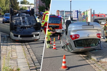 Bruchlandung am S-Bahnhof Trachau: VW liegt auf Dach