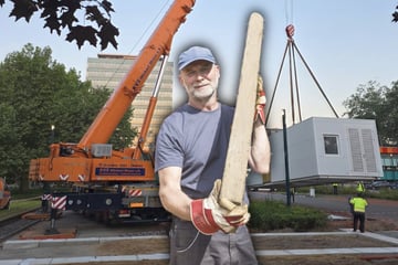 Dresden: Erster Container für neues MRT-Zentrum in Dresden hängt am Haken