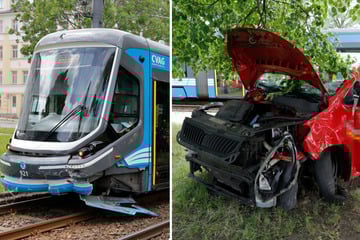 Schwerer Unfall zwischen Skoda und Straßenbahn in Chemnitz