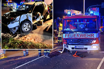 Dacia fährt über Grün, plötzlich kracht Feuerwehr-Fahrzeug von links in das Auto