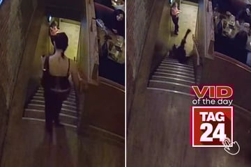 viral videos: Viral Video of the Day for November 18, 2025: Woman's platform shoes betray her in hilarious bar staircase tumble