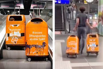 Berlin: Mülleimer als Reisekoffer: Was rollt denn hier durch den Bahnhof?