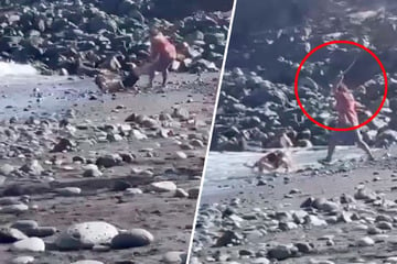 Touristen fassungslos: Höhlenbewohner prügelt Mann mit Stock ins Meer