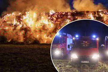 Großbrand in der Niederlausitz: Riesiger Haufen Stroh in Flammen