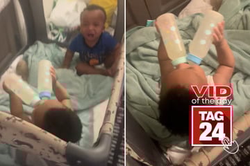 Viral Video of the Day for December 16, 2025: Mom finds toddler "double-fisting" bottles while sibling cries