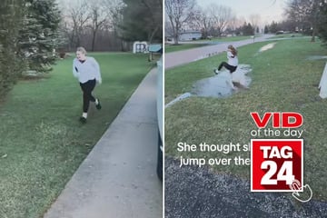 Viral Video of the Day for April 6, 2026: Girl fails spectacularly after sliding into puddle instead of jumping over it