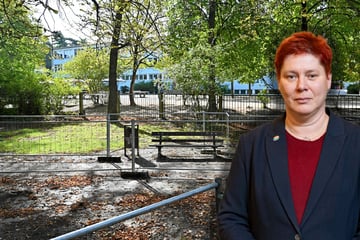 Dresden: Wiesen und Spielgeräte mit Bauzäunen abgesperrt: Dresdner Grundschüler wollen "ihren" Park zurück