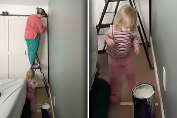 Mutter streicht Wand: Was ihre kleine Tochter dann tut, amüsiert so viele