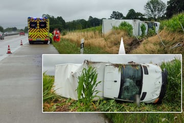 Unfall A14: Unfall auf A14 in Sachsen: Transporter landet im Maisfeld
