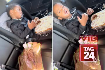 viral videos: Viral Video of the Day for December 5, 2025: Toddler caught going rogue on giant cinnamon roll in backseat