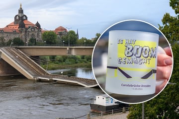 Dresden: Humor ist, wenn man trotzdem trinkt: Jetzt gibt's die Tasse zum Brückeneinsturz