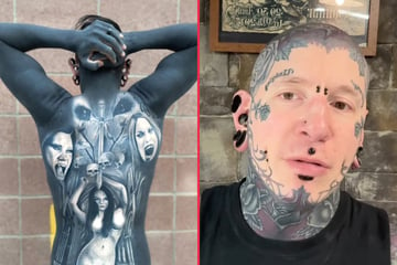 Extreme ink addict wipes out huge back tattoo as he aims to go all-black!