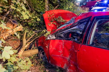 Vollsperrung nach Unfall im Erzgebirge: VW kracht gegen mehrere Bäume