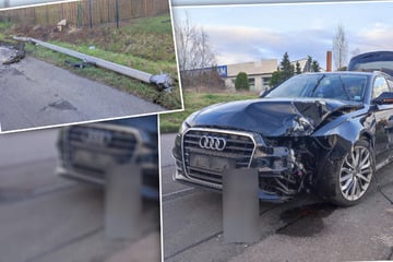 Unfall im Leipziger Südwesten: Audi kommt von Straße ab und fällt Mast