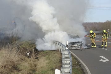 Unfall A72: Feuerwehr-Einsatz auf der A72: BMW-Hybrid geht komplett in Flammen auf