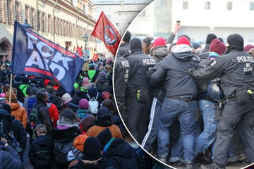 Anti-AfD-Demo in Leipzig: Blockadeversuch und Farbbeutel - Polizei muss eingreifen