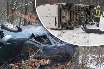 Bei gefährlicher Witterung: Auto und Transporter landen abseits der Straße