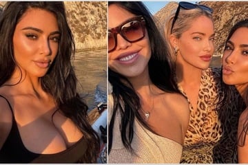 Kim Kardashian teases secret Greece trip with sizzling crew