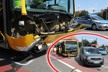 Dresden: Accident in Dresden City: Bus crashes with Mercedes!