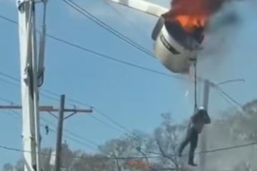 Hebebühne fängt Feuer: Arbeiter stürzt aus großer Höhe auf den Asphalt