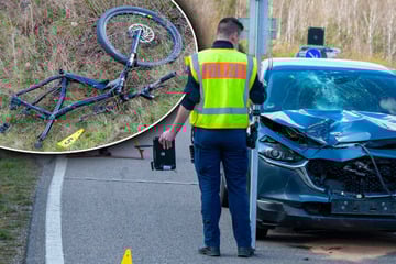 Motorhaube und Frontscheibe zerstört, Rad abgerissen: Schlimmer Radler-Unfall in Sachsen