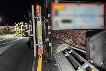 Fleisch-Lkw kippt um: Bis zu 200.000 Euro Schaden
