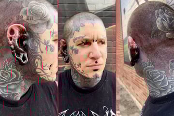 Extreme ink addict Remy tattoos ears black and slams haters in raging post