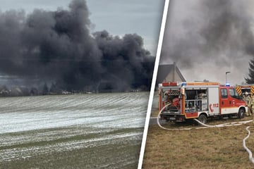 Schwarze Rauchschwaden über der Lausitz: Lagerhalle steht im Vollbrand