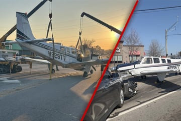 Kleinflugzeug rast auf stark befahrene Straße zu und kollidiert mit mehreren Autos