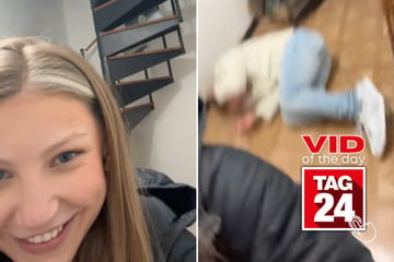 Viral Video of the Day for January 9, 2025: Girl's boyfriend takes hilarious tumble on apartment's spiral stairs