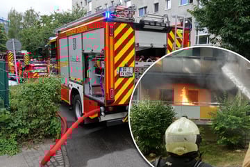 Dresden: Feuer im Dresdner Westen: Flammen schlagen aus Plattenbau-Wohnung