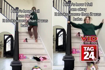 Viral Video of the Day for January 8, 2026: Woman takes brutal staircase spill after tripping on stuffed animal