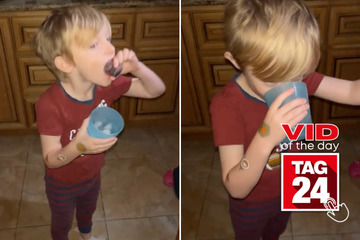 Viral Video of the Day for May 15, 2024: Kid hilariously takes "shot" of medicine before bed!