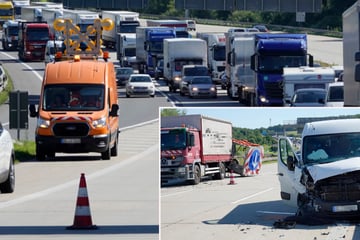 Unfall auf A4 bei Chemnitz: Transporter kracht gegen Schilderwagen