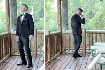 Dog switches places with bride for wedding first look – and groom's reaction is priceless