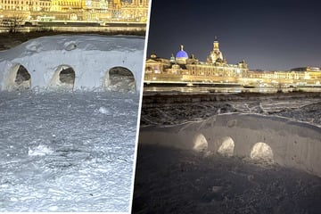Sie steht wieder: Dresdner bauen Carolabrücke statt Schneemann