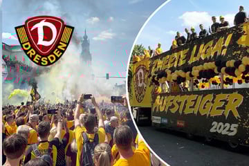 Dynamo-Aufstiegsparty live: Team wird am Terrassenufer mit Pyrotechnik begrüßt