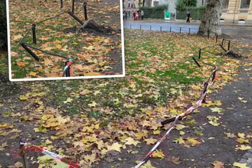 Polizeiband am Leipziger Floßplatz: Zaun durch Unachtsamkeit zerstört